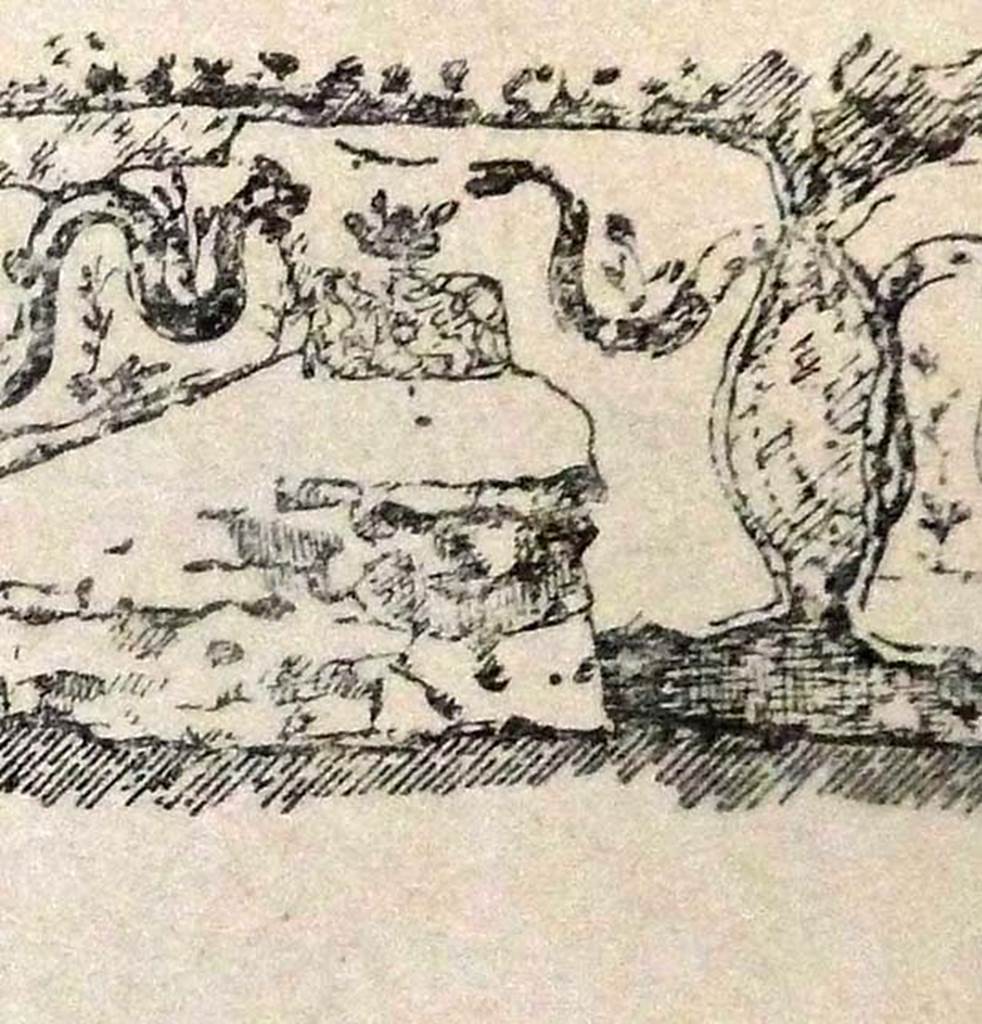 Pompeii Street Altar at I.8.1.
Rectangular altar on top of the ramp and remains of painting on south of the altar.