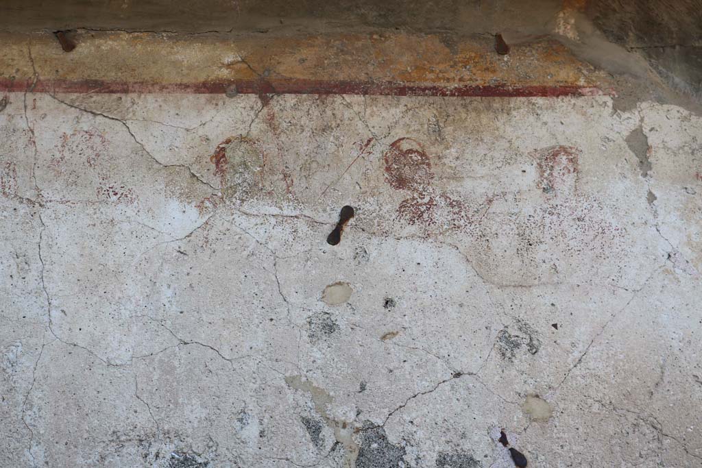 Painted street shrine to twelve gods on corner of insula at VIII.3.11 in December 2018.
Detail from north end of centre. Photo courtesy of Aude Durand.