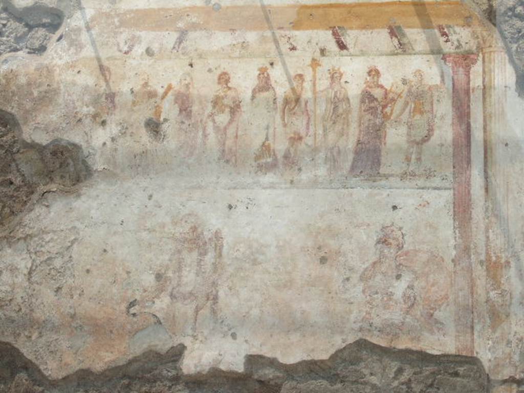 Public street shrine (compitum) to 12 gods outside IX.11.1 Pompeii. May 2006.
From left to right they are Jupiter, Juno, Mars, Minerva, Hercules, Venus, Mercury, Proserpina (possibly), Vulcanus, Ceres, Apollo, Diana. See Fröhlich, T., 1991, Lararien und Fassadenbilder in den Vesuvstädten. Mainz: von Zabern. (F66: p.335-7).