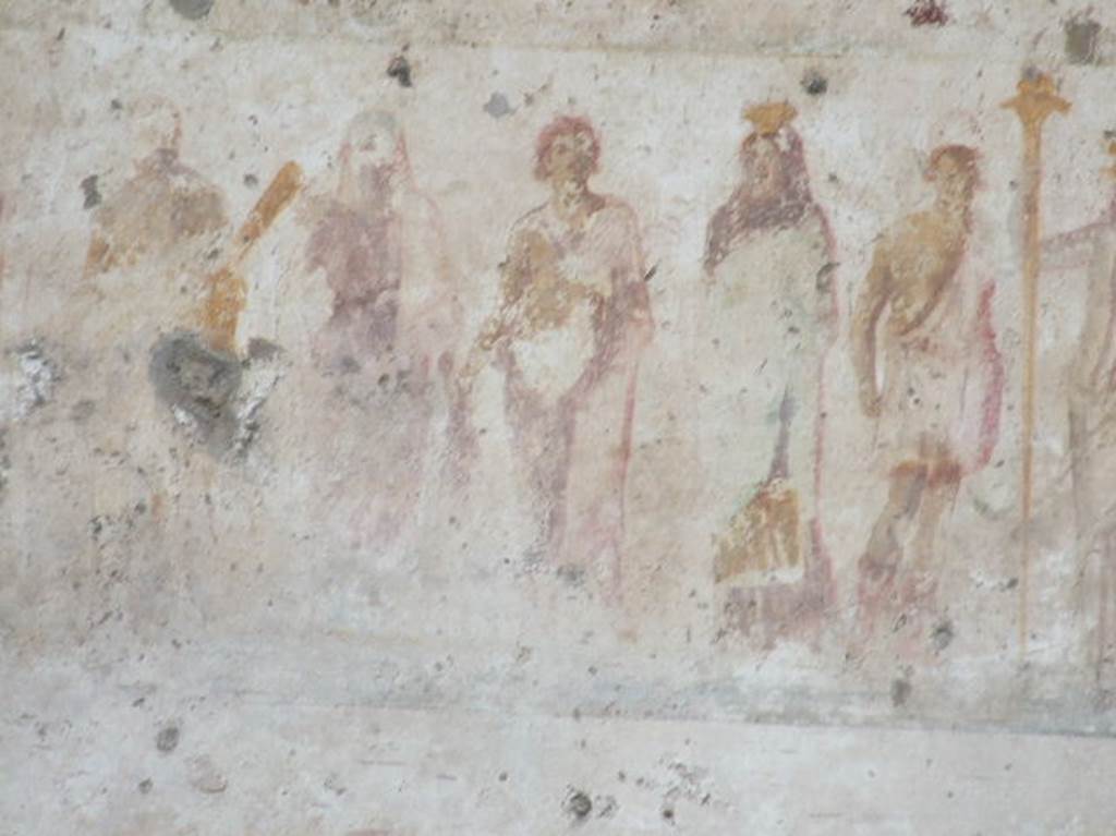 Detail of public street shrine (compitum) to 12 gods outside IX.11.1. December 2006. Hercules, Venus, Mercury, Proserpina, Vulcanus.