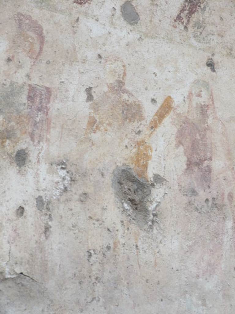 Detail of Hercules between Minerva and Venus outside IX.11.1. December 2006. Hercules: Naked with lion skin over left shoulder, club in left hand and Skyphos (wine cup) in the right hand. See Lararien und Fassadenbilder in den Vesuvstadten by Thomas Frohlich, F66, page 335-337.