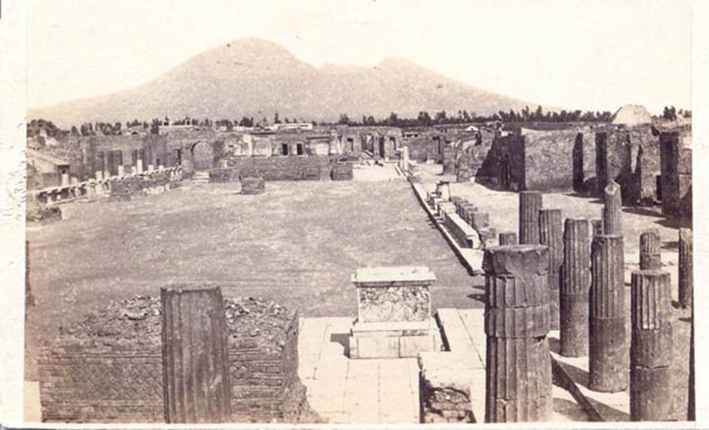 Looking north across Forum to Arch of Augustus and the site of the Arch of Nero. Between 1867 and 1874.
Photo by Sommer and Behles. Photo courtesy of Charles Marty.