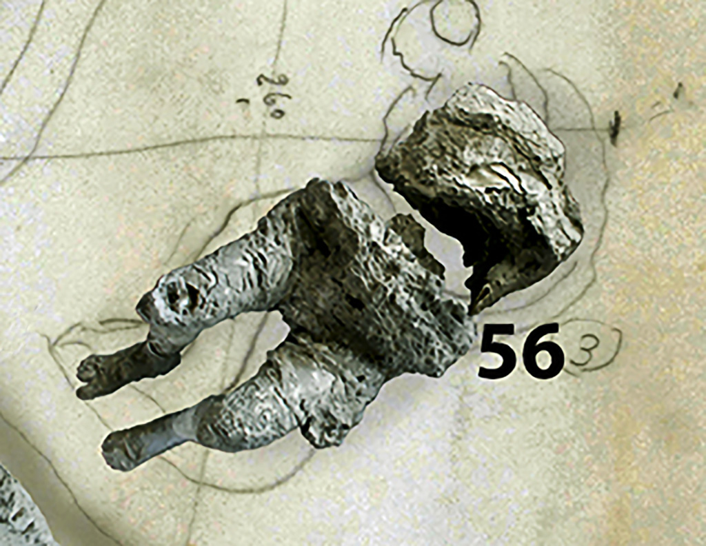 Victim 56. Cast of victim.
See Alapont L, Gallello G, Martinón-Torres M, Osanna M, Amoretti V, Chenery S, et al. (2023) The casts of Pompeii: Post-depositional methodological insights. PLoS ONE 18(8): e0289378, fig. 1. https://doi.org/10.1371/journal.pone.0289378