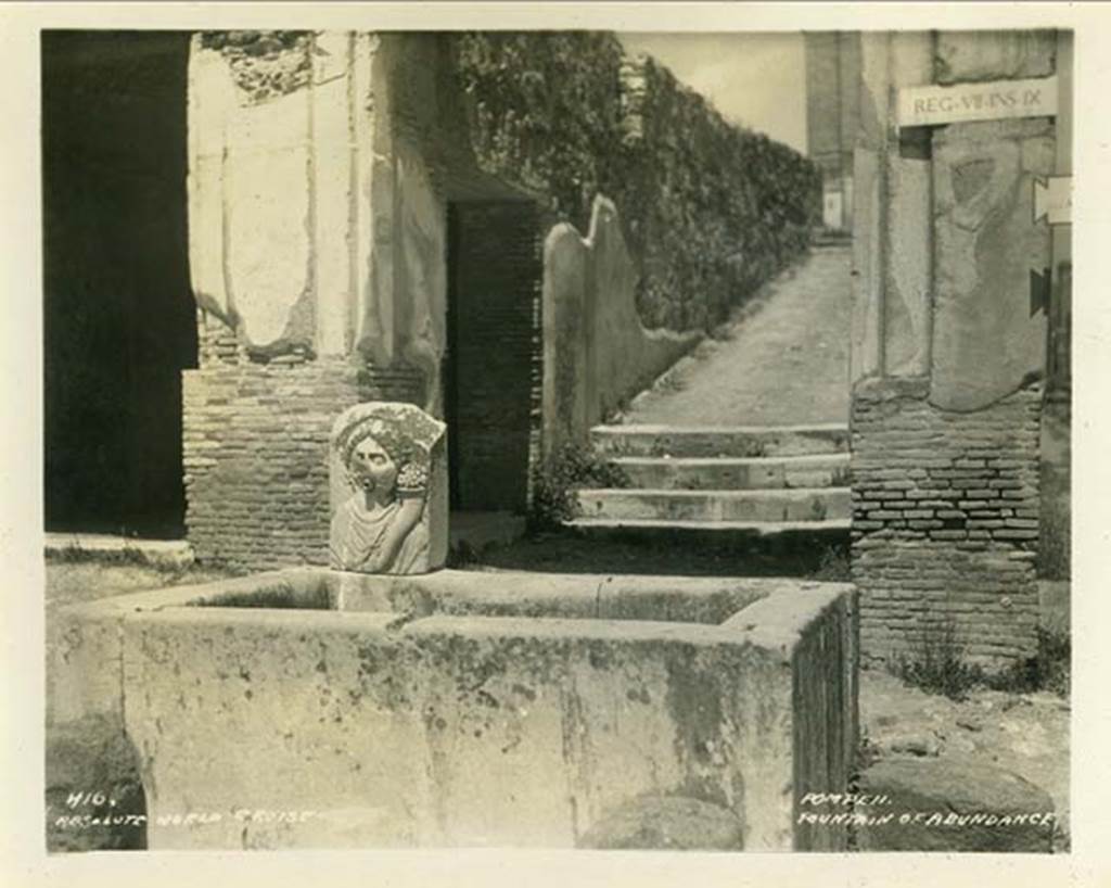 VII.9.67, 1932. Fountain and rear steps leading up to Eumachia�s building. Photo taken during a shore-visit from the cruiseship Resolute in 1932. Photo courtesy of Rick Bauer.
