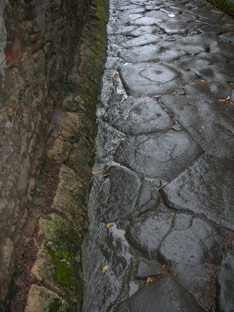 Porta Marina, Pompeii. May 2011.
Detail of lava blocks on north side of wider tunnel of gate. Photo courtesy of Ivo van der Graaff.