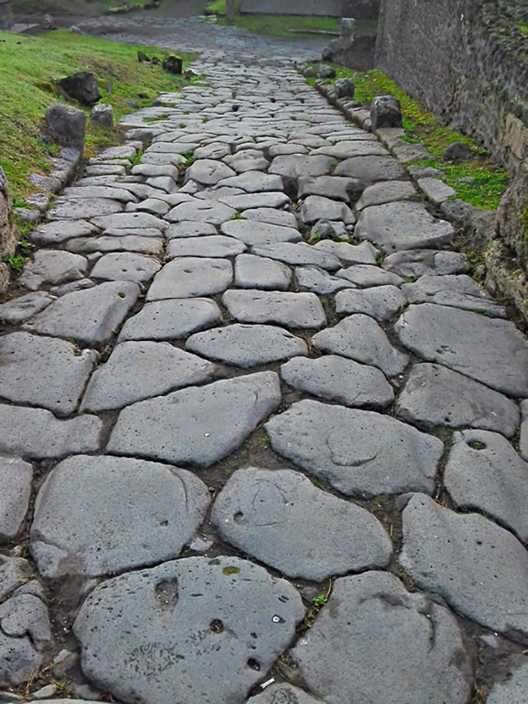 Porta di Nocera, Pompeii. 2017/2018/2019.
Detail of lava stones in roadway, looking south. Photo courtesy of Giuseppe Ciaramella.