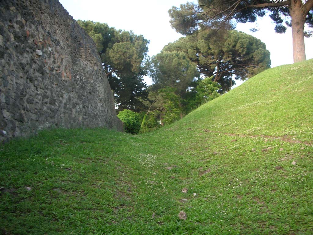 Porta di Nocera or Nuceria Gate, Pompeii. May 2010.
Looking along north side of agger from east side of north end of gate. Photo courtesy of Ivo van der Graaff.