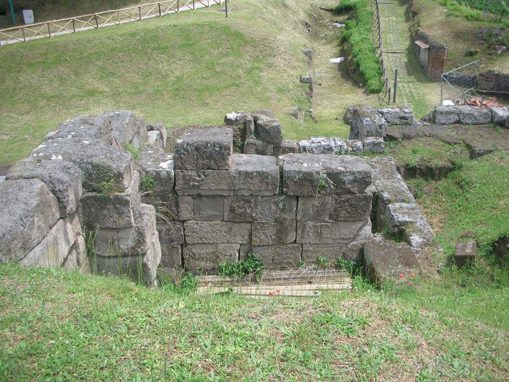Pompeii Vesuvian Gate. Wall at Vesuvian gate showing impact of siege balls used by Sulla.