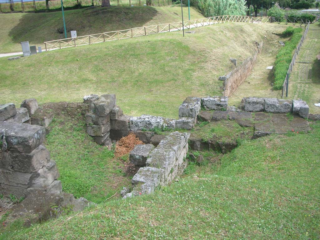 Pompeii Vesuvian Gate. Wall at Vesuvian gate showing impact of siege balls used by Sulla.