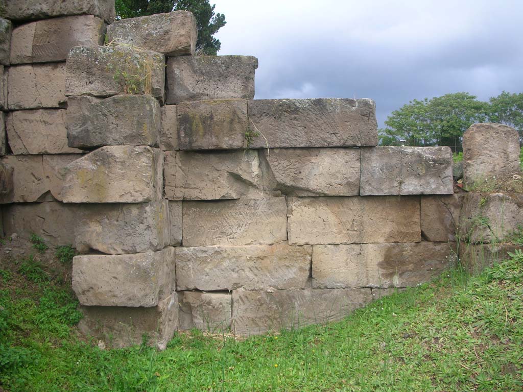 Pompeii Vesuvian Gate. Wall at Vesuvian gate showing impact of siege balls used by Sulla.