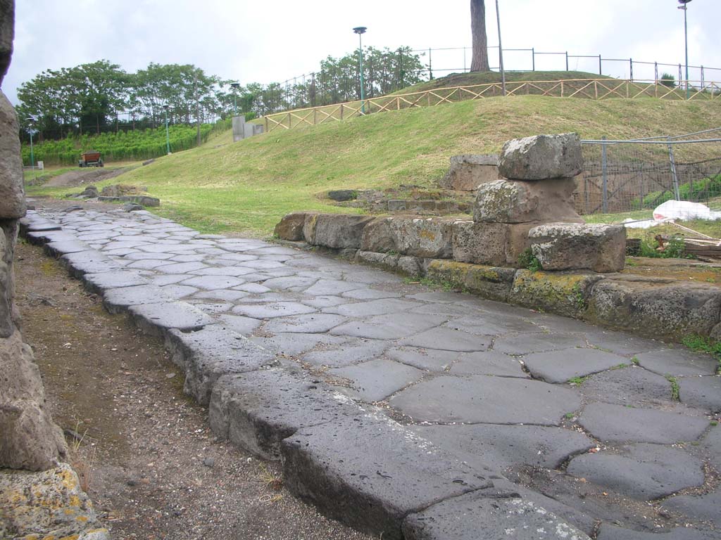 Vesuvian Gate, Pompeii. May 2010.
Looking north-east across roadway towards north end of gate on east side. Photo courtesy of Ivo van der Graaff.