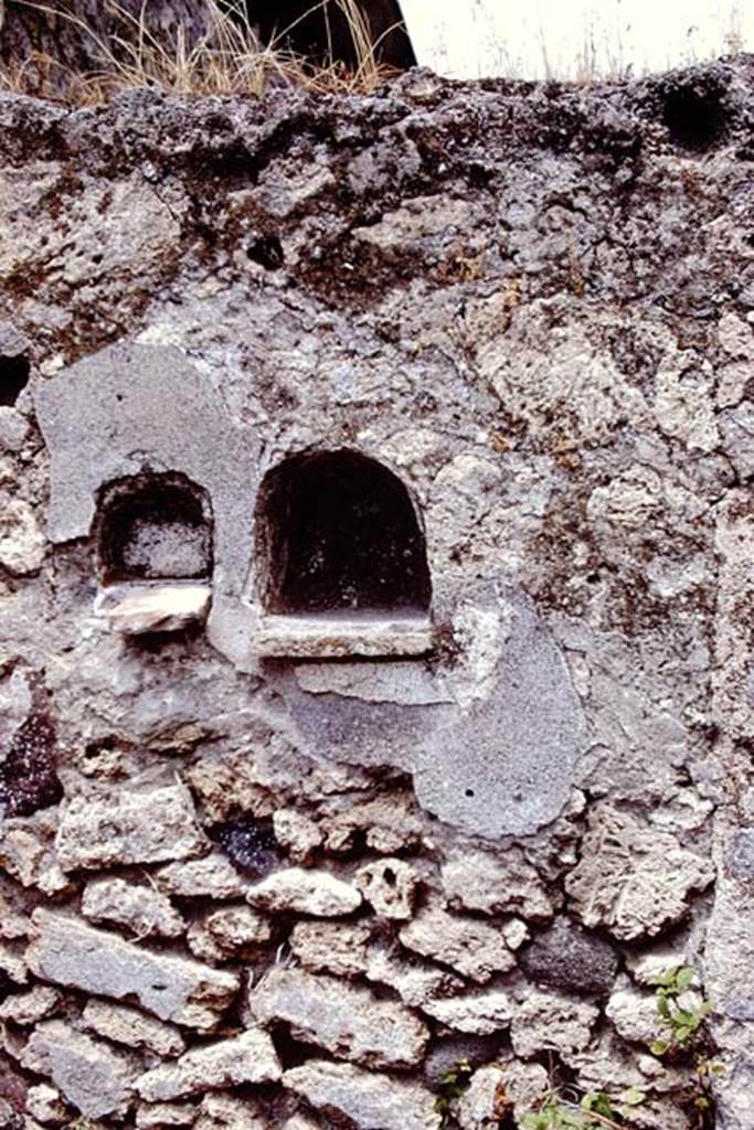 I.12.14 Pompeii. 1972. Two niches on north wall. Photo by Stanley A. Jashemski.
Source: The Wilhelmina and Stanley A. Jashemski archive in the University of Maryland Library, Special Collections (See collection page) and made available under the Creative Commons Attribution-Non Commercial License v.4. See Licence and use details. J72f0237