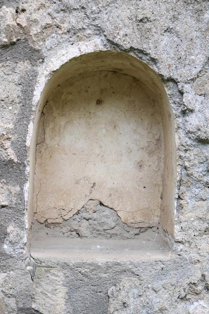 I.14.7 Pompeii. December 2018.
Detail of arched niche on west wall of windowed triclinium. Photo courtesy of Aude Durand.