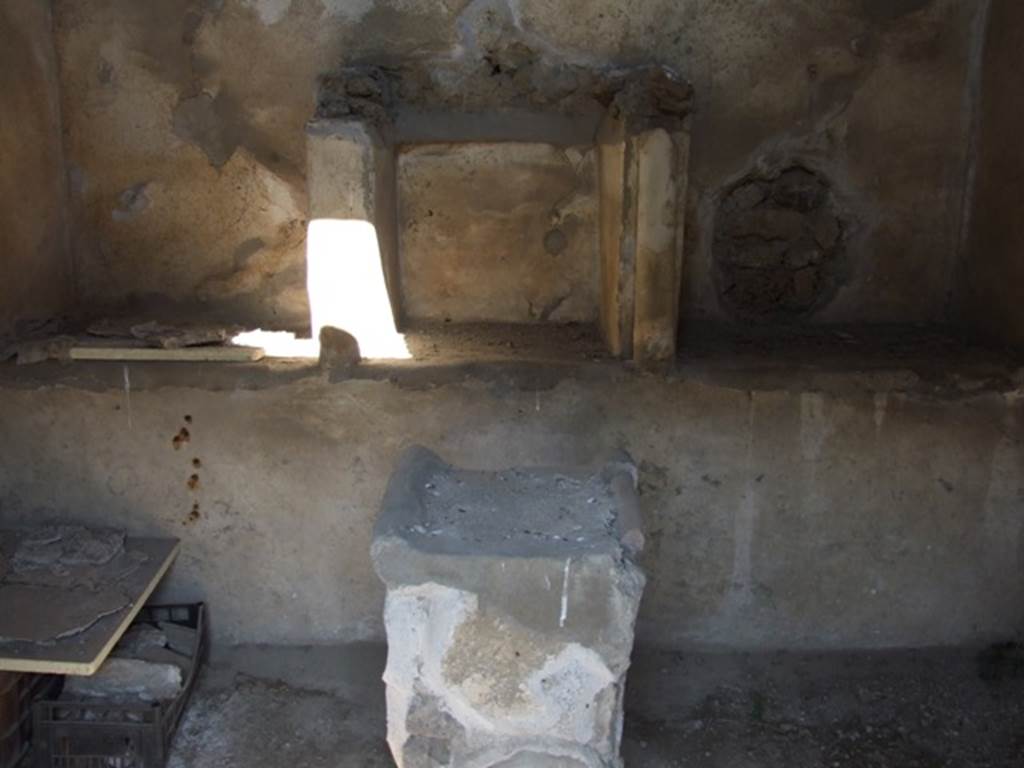II.3.6 Pompeii. March 2009. Sacellum. Remains of aedicula Lararium built against the north wall with altar below.