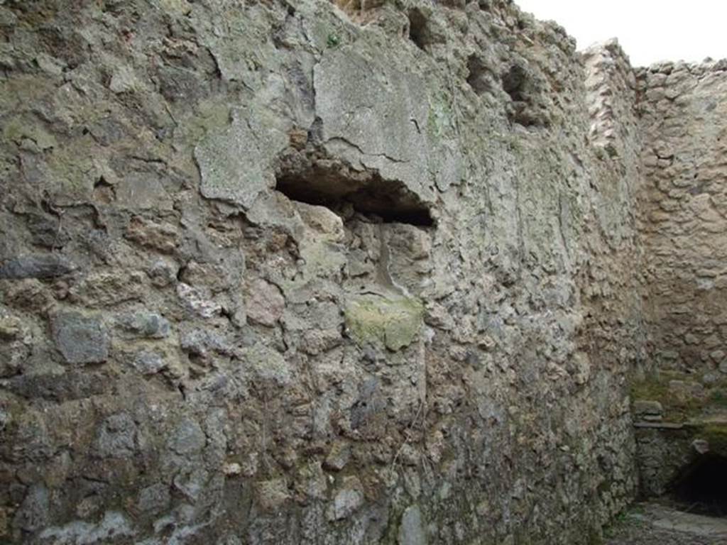 III.4.3 Pompeii. March 2009. Room 6. Kitchen and Latrine. West wall.