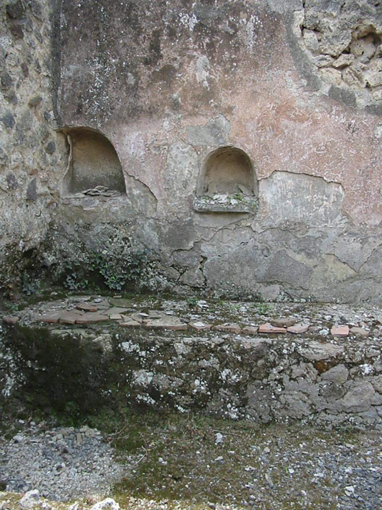VII.1.39 Pompeii. May 2003.
Rear room with two arched niches, above a bench/podium. Photo courtesy of Nicolas Monteix.