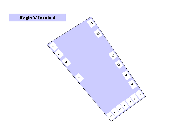 Pompeii Regio V(5) Insula 4. Plan of entrances 1 to 13 and a to d Pompei Regio V(5) Insula 4. Pianta degli ingressi 1 a 13, a - d Pompeji Regio V(5) Insula 4. Plan der Eingänge 1 bis 13, a bis d