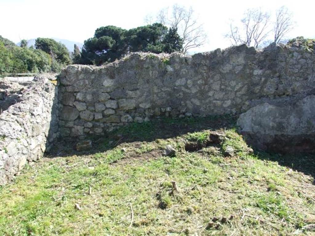 I.2.17 Pompeii. March 2009. Room 8, small garden at rear of tablinum.
South wall and site of two raised pools, according to Mau. According to Fiorelli, the garden contained a basin or tub. See Pappalardo, U., 2001. La Descrizione di Pompei per Giuseppe Fiorelli (1875). Napoli: Massa Editore. (p. 36)
According to Jashemski, this very small garden (excavated in 1872) was entered from the tablinum. Much of the garden, according to Mau (she said) was occupied by two small adjacent raised pools. Attached to the west wall was a masonry pool, the other pool was to the south. There was a garden painting on the rear wall.
See Jashemski, W. F., 1993. The Gardens of Pompeii, Volume II: Appendices. New York: Caratzas. (p.23, & p.313, nos. 2 and 3)
She quoted the reference: Mau. BdI (1874) pp.264-265.