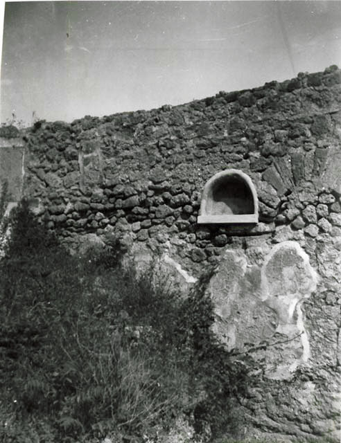 I.2.20 Pompeii.  March 2009. Site of staircase to upper floor, and two small rear rooms in south west corner of garden area.