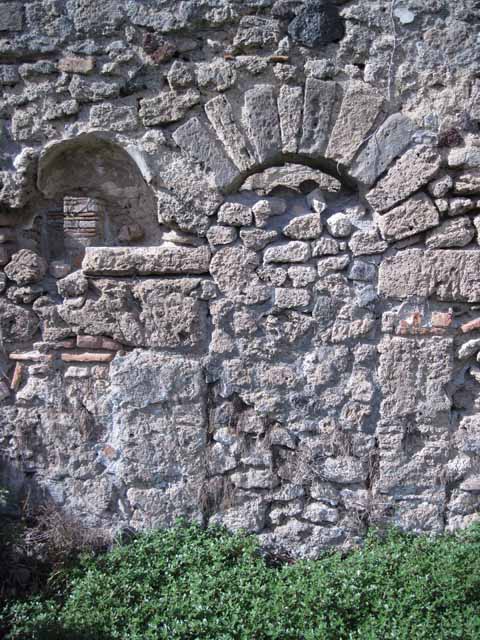 I.2.20 Pompeii.  March 2009.   Site of remains of wall dividing two rear rooms (across centre of picture).
