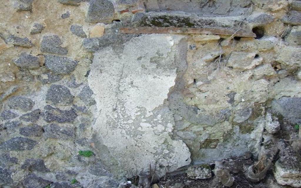 I.2.22 Pompeii. March 2009. Room 5. Remains of wall plaster below small niche.