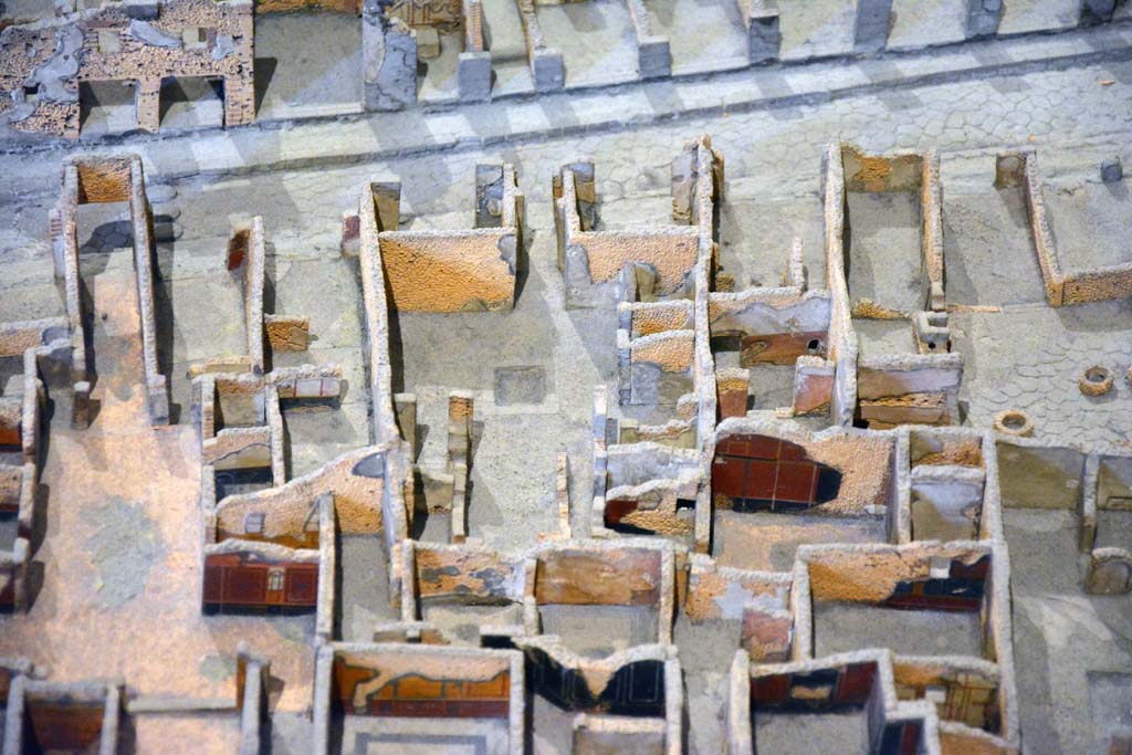 I.4.9 Pompeii. October 2019. 
Entrance doorway, in upper centre, on Via Stabiana, with red/black west wall in triclinium/oecus m, on right.
Foto Tobias Busen, ERC Grant 681269 D�COR.

