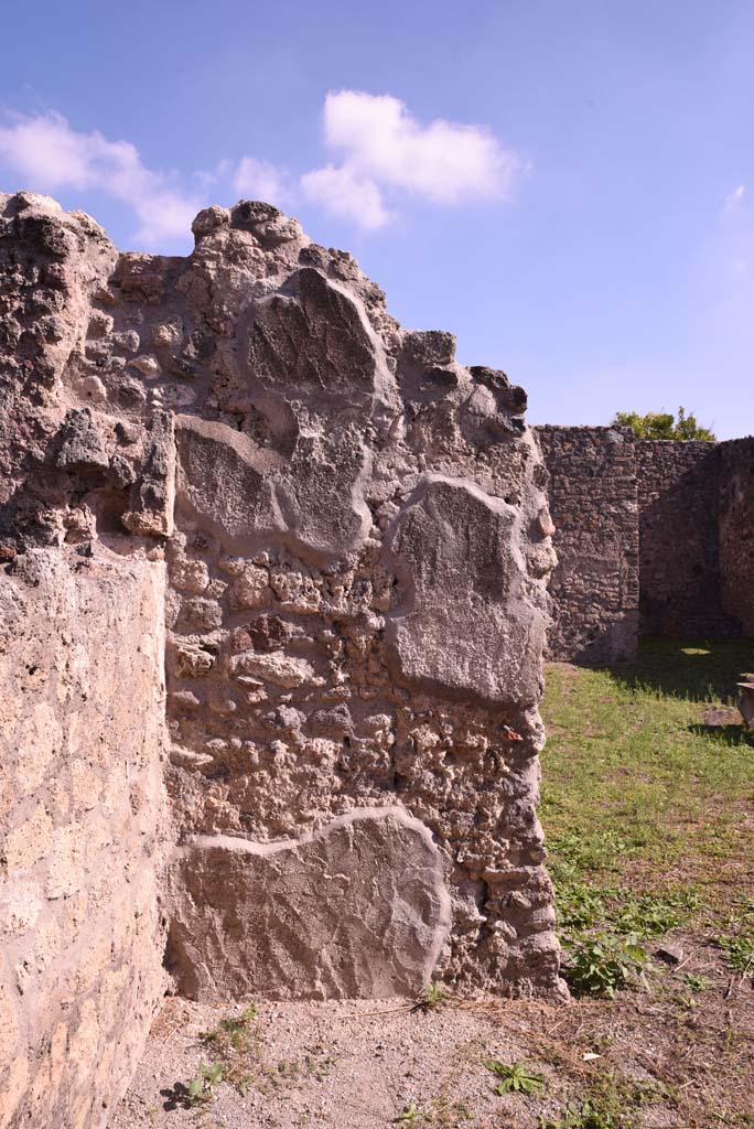 I.4.22 Pompeii. October 2019. Detail from east wall in north-east corner of room �d�.
Foto Tobias Busen, ERC Grant 681269 D�COR.
