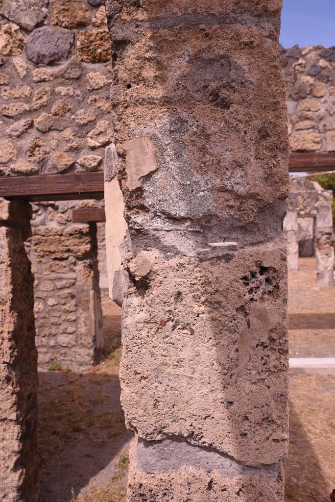 I.4.25 Pompeii. September 2020. Room 37, looking north to detail from north doorway pilaster.
Foto Tobias Busen, ERC Grant 681269 D�COR.


