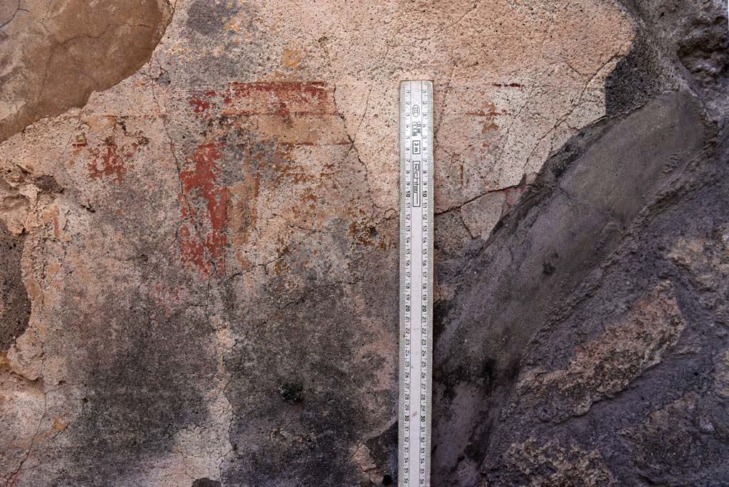 I.4.25 Pompeii. October 2019. Room 36, detail from north end of west wall in cubiculum.
Foto Tobias Busen, ERC Grant 681269 D�COR.
