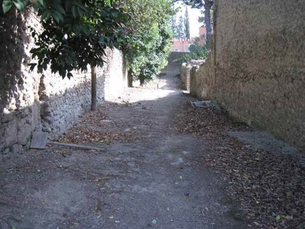 I.25 Pompeii, on left. Vicolo del Citarista looking south to walls. I.5.3, entrance on right. September 2010. Photo courtesy of Drew Baker.