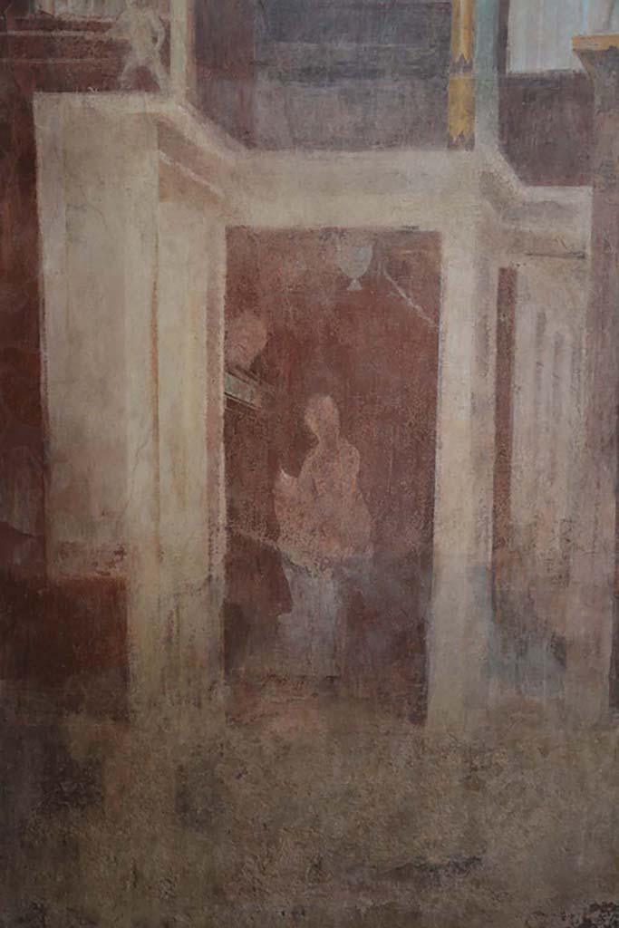 I.6.2 Pompeii. September 2019.
North wall of frigidarium at west end, panel below painting of two women on a balcony.
Foto Annette Haug, ERC Grant 681269 DÉCOR.