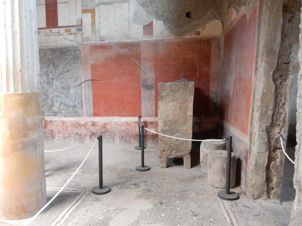 I.6.15 Pompeii. June 2019. Room 4, south-east corner of atrium, and doorway to room 13.
Photo courtesy of Buzz Ferebee.