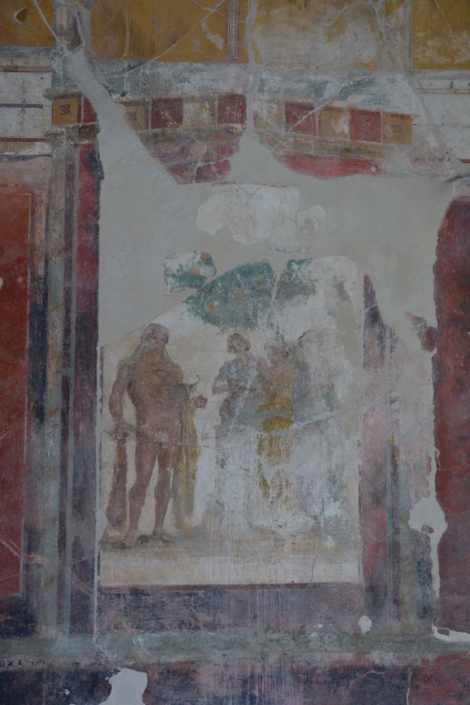 I.7.7 Pompeii. October 2019. 
Central wall painting on north wall showing Heracles in the Garden of the Hesperides.
Foto Annette Haug, ERC Grant 681269 D�COR.
