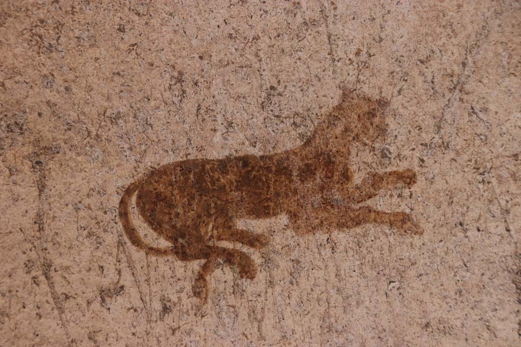 I.7.11 Pompeii. September 2021. Detail of painting in centre of west panel on north wall. Photo courtesy of Klaus Heese.