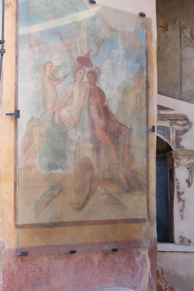 I.7.12 Pompeii. December 2018.
Looking towards wall painting of Mars and Venus on west wall of north portico.
Photo courtesy of Aude Durand.