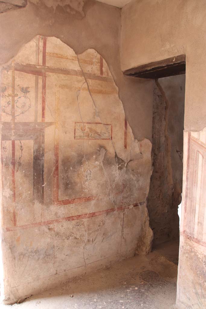 I.7.11 Pompeii. September 2021.
North wall of cubiculum to south-east of atrium, with doorway to triclinium, on right.
Photo courtesy of Klaus Heese.