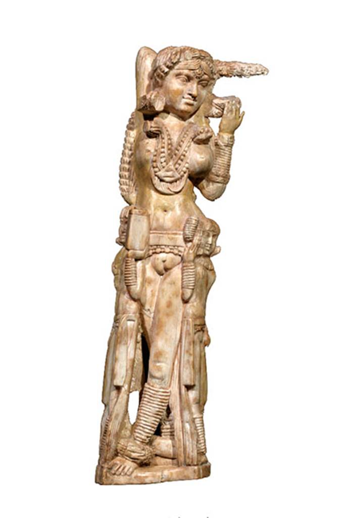 I.8.5 Pompeii. Ivory statuette of Lakshmi.
Found in a wooden chest on the west side of the Viridarium 8.
Now in Naples Archaeological Museum. Inventory number 149425.