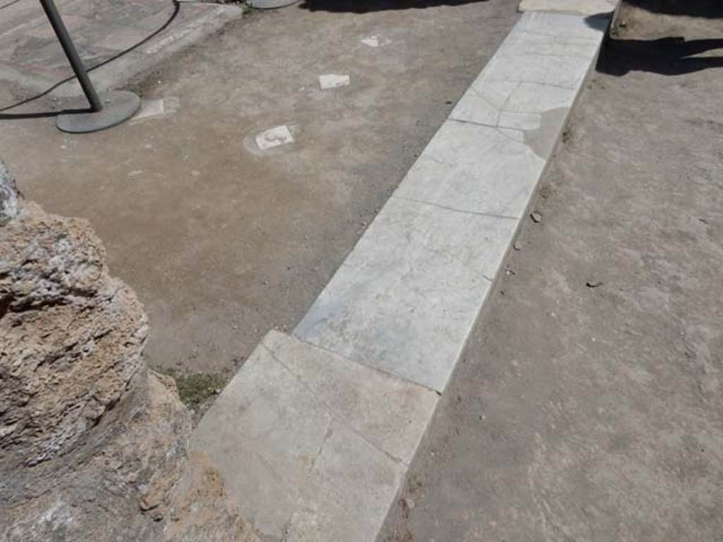I.8.9 Pompeii. May 2015. Room 2, marble threshold dividing room 2, the oecus with white marble diamond shapes set in its floor, and room 1, the atrium. Photo courtesy of Buzz Ferebee.