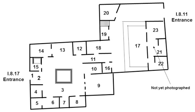I.8.17 Pompeii. Casa dei Quattro Stili.
Room Plan.