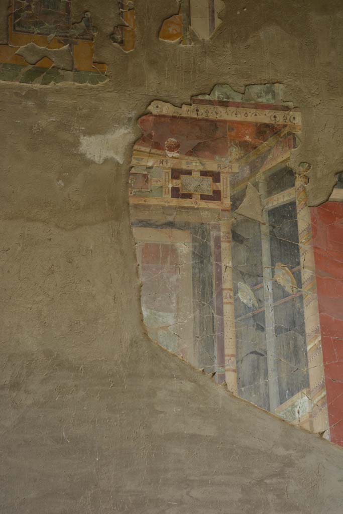 I.9.1 Pompeii. October 2019. Room 7, detail from central area of east wall of tablinum.
Foto Annette Haug, ERC Grant 681269 D�COR.

