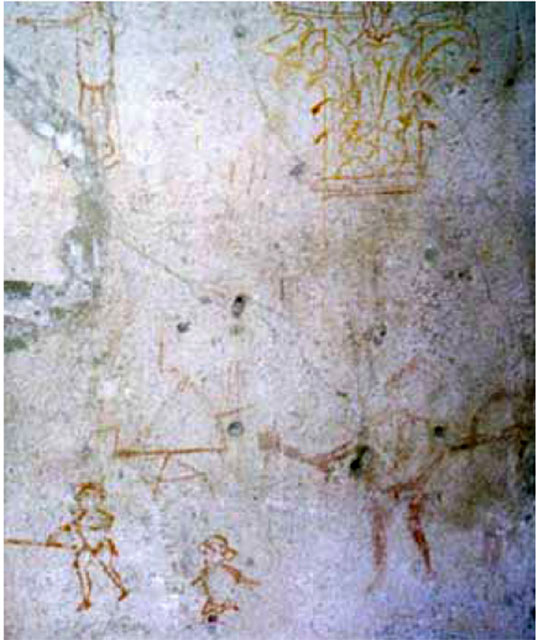 I.9.14 Pompeii. March 2009. Room 7,  architectural painting from upper part of east wall.