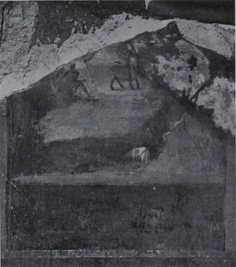 I.10.7 Pompeii. 1934. Room 12, painting from north wall showing Paris and Hermes on Mount Ida.
See Notizie degli Scavi di Antichit�, 1934, p.289.
