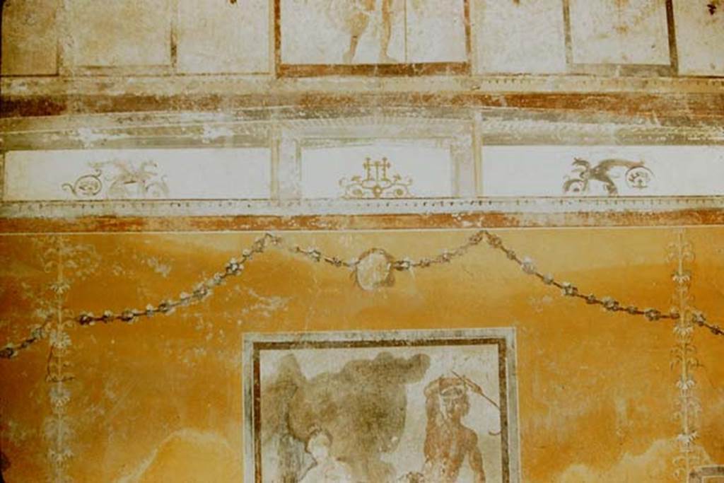 I.11.6 Pompeii. 1957. Room 7, upper east wall of triclinium. Photo by Stanley A. Jashemski.
Source: The Wilhelmina and Stanley A. Jashemski archive in the University of Maryland Library, Special Collections (See collection page) and made available under the Creative Commons Attribution-Non Commercial License v.4. See Licence and use details.
J57f0335