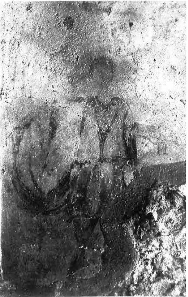 I.11.17 Pompeii. Room 6, detail of Lar at (left) north end of lararium painting in kitchen.
See Fr�hlich, T., 1991, Lararien und Fassadenbilder in den Vesuvst�dten. Mainz: von Zabern. (L23 on p.258 and Taf. 27,3).
