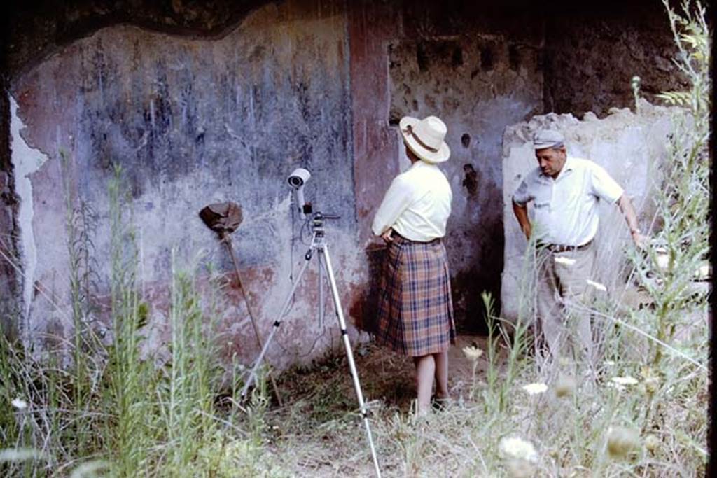 I.12.8 Pompeii. 1968. Room 9, east side of north wall with garden painting, looking towards latrine in north-east corner. Photo by Stanley A. Jashemski.
Source: The Wilhelmina and Stanley A. Jashemski archive in the University of Maryland Library, Special Collections (See collection page) and made available under the Creative Commons Attribution-Non Commercial License v.4. See Licence and use details.
J68f1272