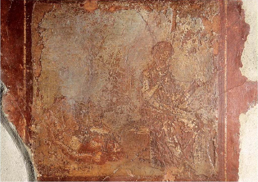 I.14.2 Pompeii. July 2008. Room H, east wall. Fig. 168 � Tableau repr�sentant le mythe de Pyrame et Thisb� sur le mur ouest de l��cus (� CNRS-CCJ, Christine Durand).
Voir Chapitre 2 : L�atelier de fabrication de nattes de la via di Nocera (I 14, 2) in Magali Cullin-Mingaud, 2010. La vannerie dans l'Antiquit� romaine: Collection du Centre Jean B�rard 35. Paris. Centre Jean Berard, p. 129-171, fig. 168.
https://books.openedition.org/pcjb/706  
