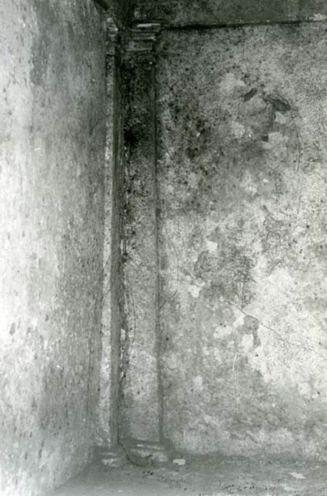 I.15.3 Pompeii. 1972. Room 4. House of Ship Europa, W cubiculum, detail of pilaster.
Photo courtesy of Anne Laidlaw.
American Academy in Rome, Photographic Archive. Laidlaw collection _P_72_17_27.