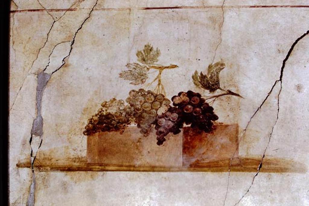 II.1.12.Pompeii. 1971.
Upper north wall of triclinium with wall painting of bunches of grapes. Photo by Stanley A. Jashemski.
Source: The Wilhelmina and Stanley A. Jashemski archive in the University of Maryland Library, Special Collections (See collection page) and made available under the Creative Commons Attribution-Non Commercial License v.4. See Licence and use details.
J71f0165