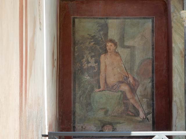 II.2.2 Pompeii. December 2006. Room 14, east wall of triclinium. Hercules’ battle with Laomedon, King of Troy. The lower section shows stories from the Trojan War featuring Achilles.