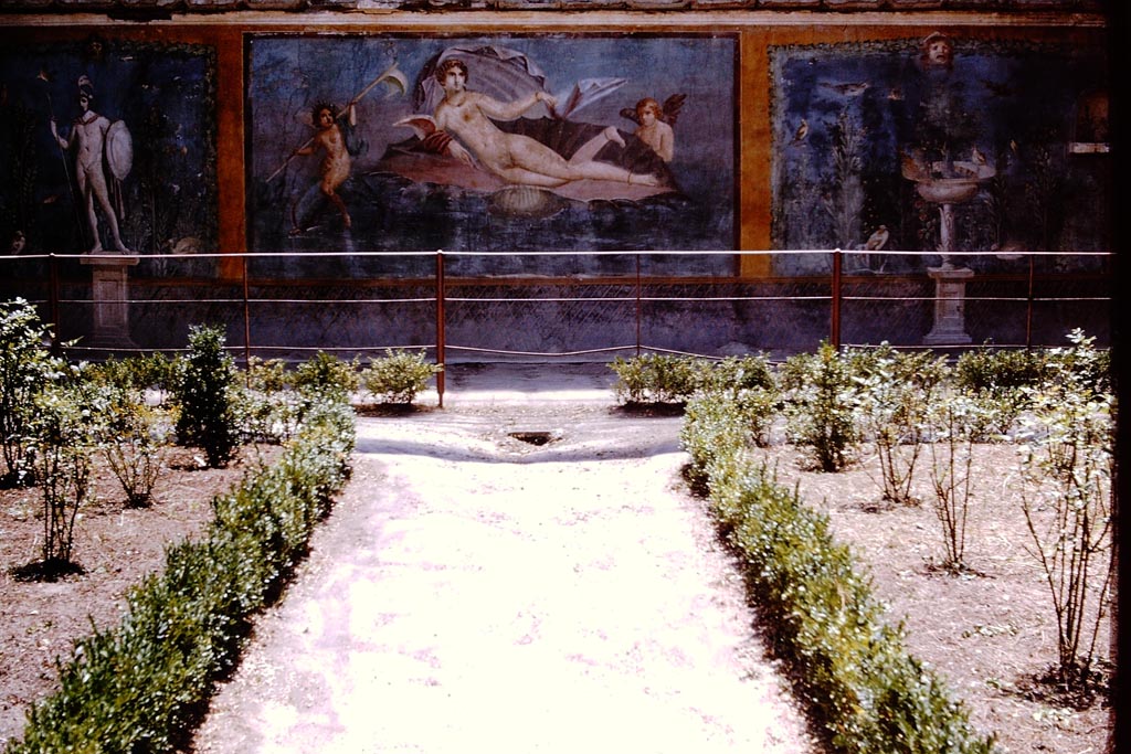 II.3.3 Pompeii. December 2006. Room 11, west panel on south wall of peristyle. Niche painted with plants.